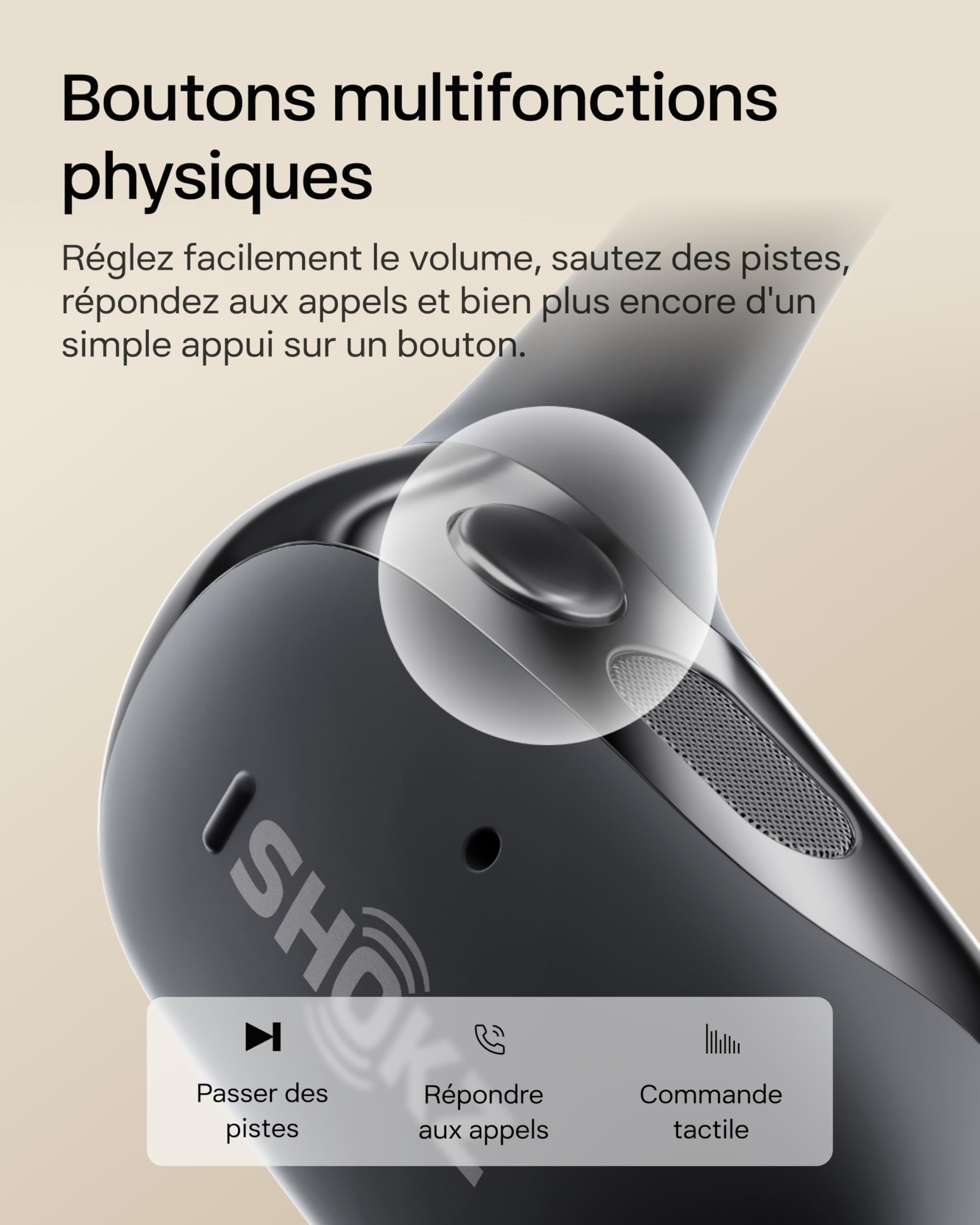 SHOKZ OpenFit 2 Casque à Oreilles Libres, écouteurs Bluetooth sans Fil avec Micro, écouteurs avec Crochet d’oreille et 48 Heures de Lecture, Charge Rapide, résistance IP55, Sac de Transport, Noir