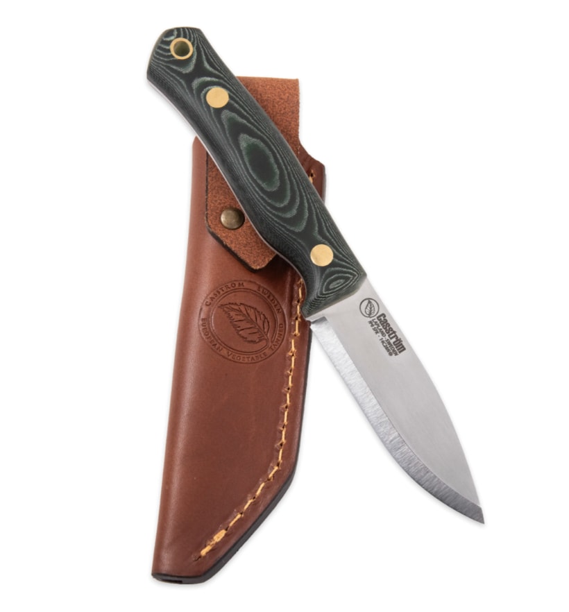 Casström No. 8 Swedish Forrest Knife, Green micarta<br>Flat sliping for skarpere knivblad!
