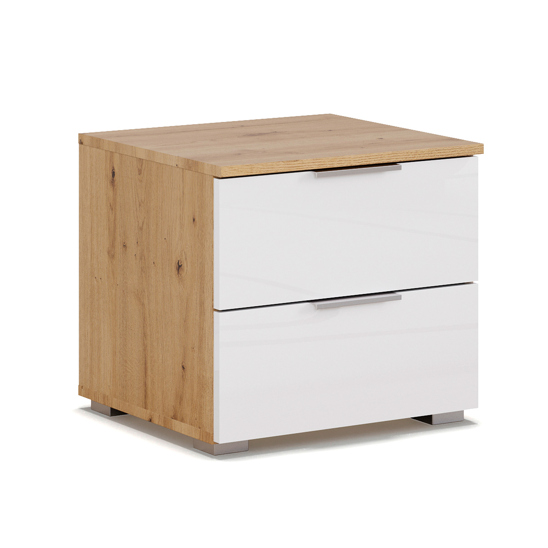 Nachttisch - weiß Hochglanz-Artisan Eiche - 2 Schubkästen - 47 cm