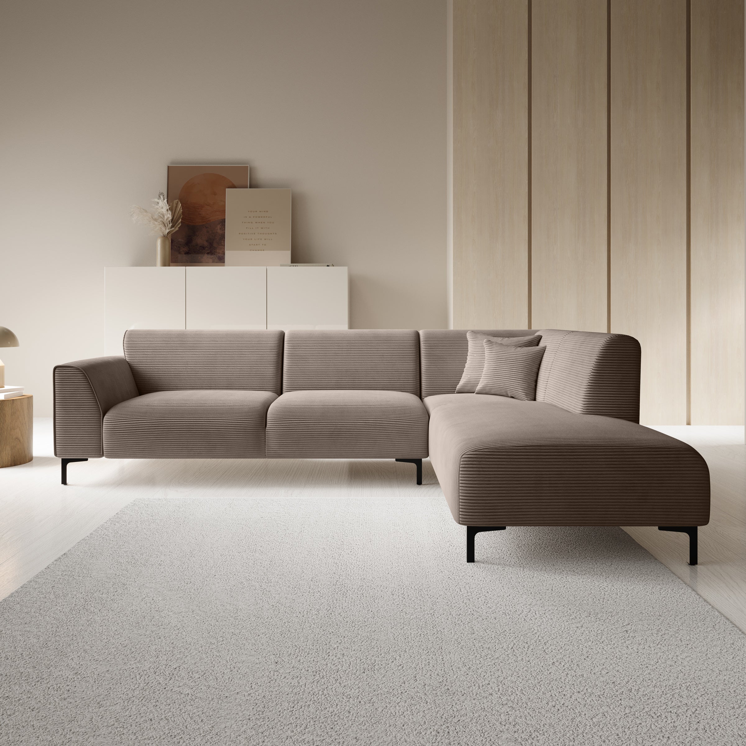 Moana - Hoekbank 4-zits met chaise longue - Ribstof bruin - Rechts