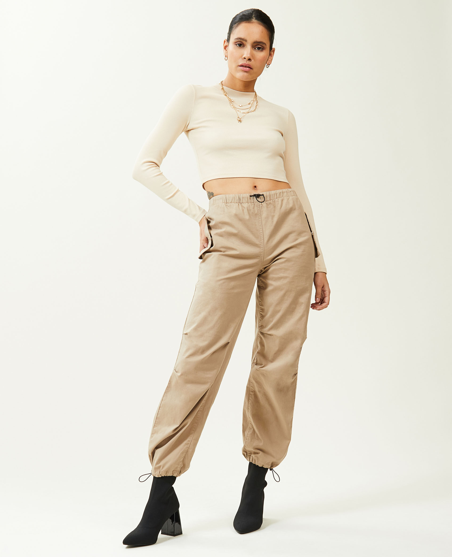 Pantalon parachute multipoche - Taupe