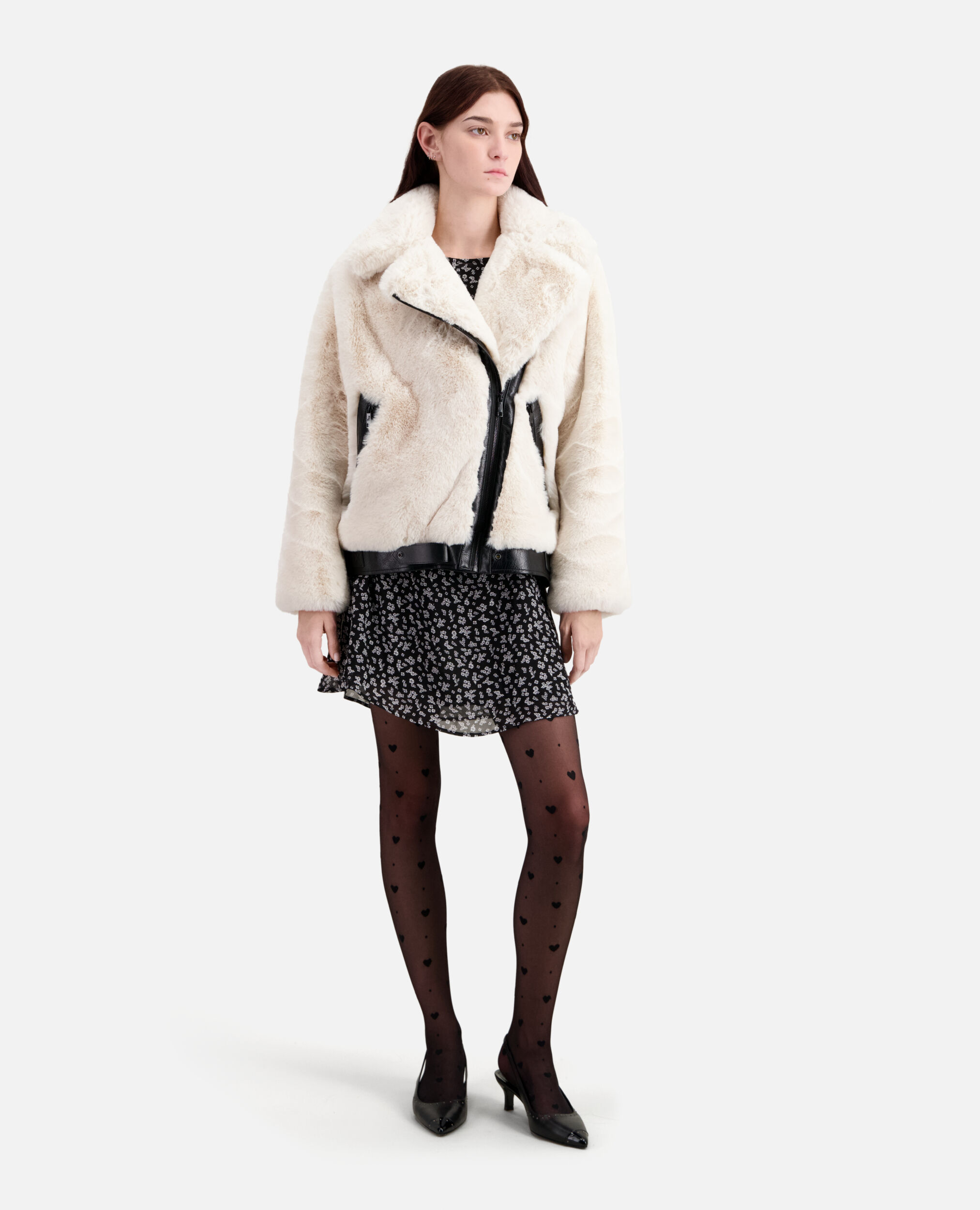 Ecru faux fur bomber jacket