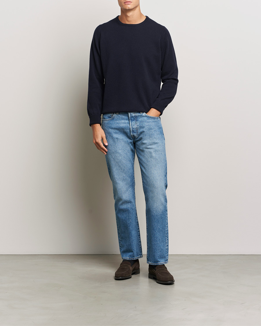 William Lockie Rob Lambswool Crewneck Navy