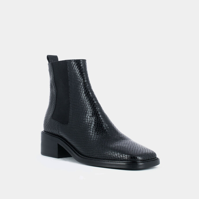 Bottines à talons  en cuir reptile noir
