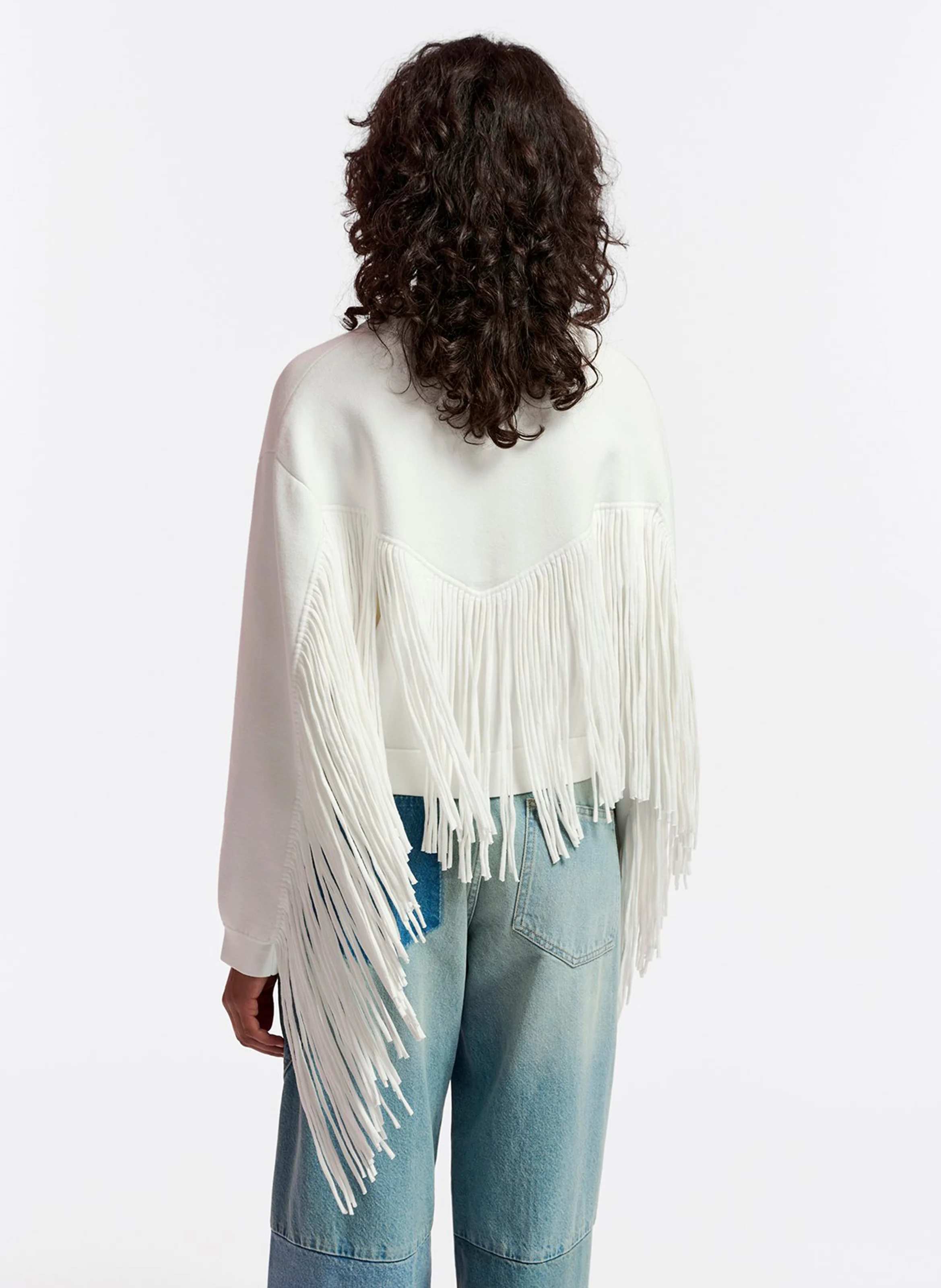 GOU - Veste courte tricot à franges | Blanc