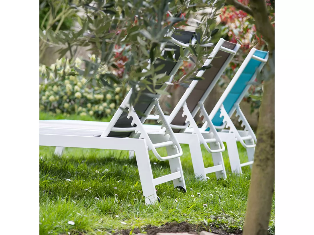 Bain de soleil BARBADOS en textilène noir - aluminium gris anthracite - HAPPY GARDEN
