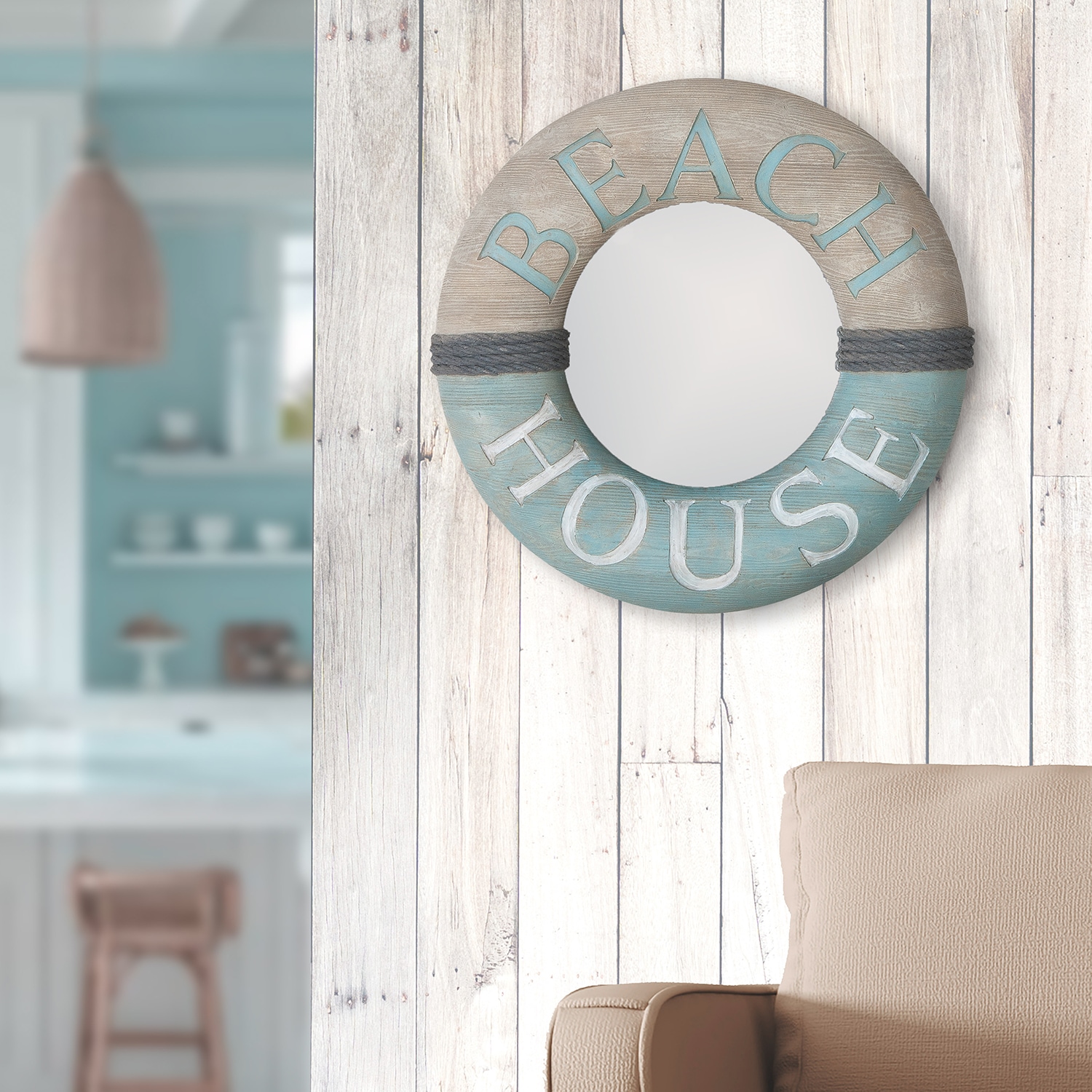 GILDE Wandspiegel »Spiegel rund Beach house grau H. 45 cm«