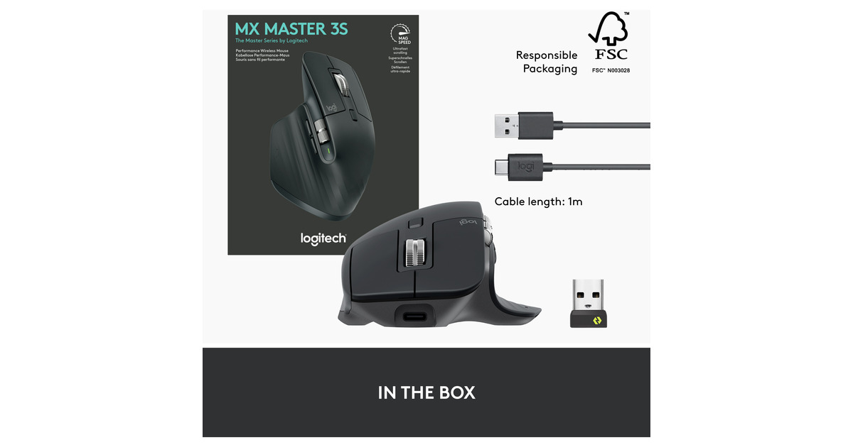 LogitechMX Master 3S muis  (Grafiet, 200 - 8000 dpi, Bluetooth Low Energy )