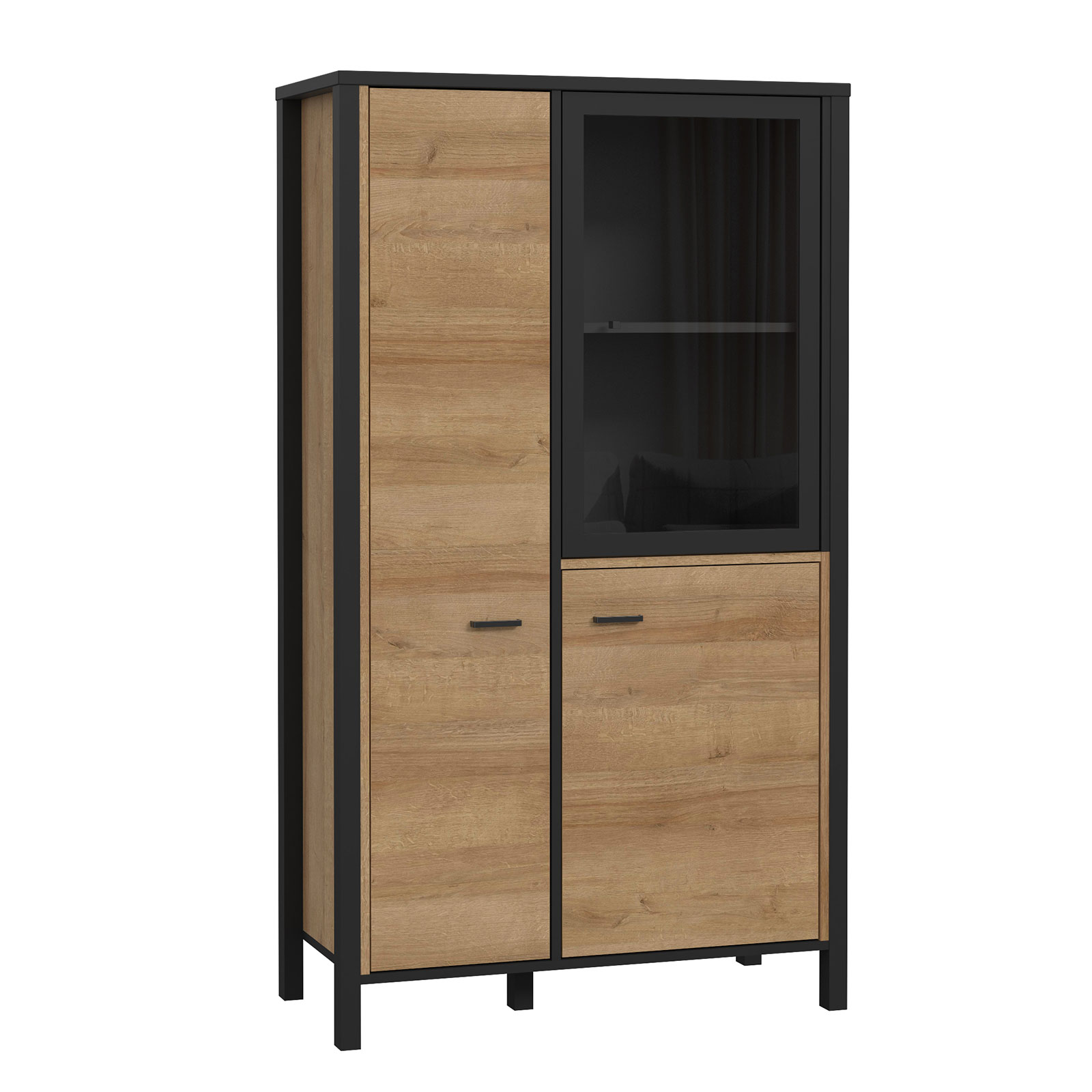 Highboardvitrine - Riveria Eiche - schwarz - 152 cm hoch