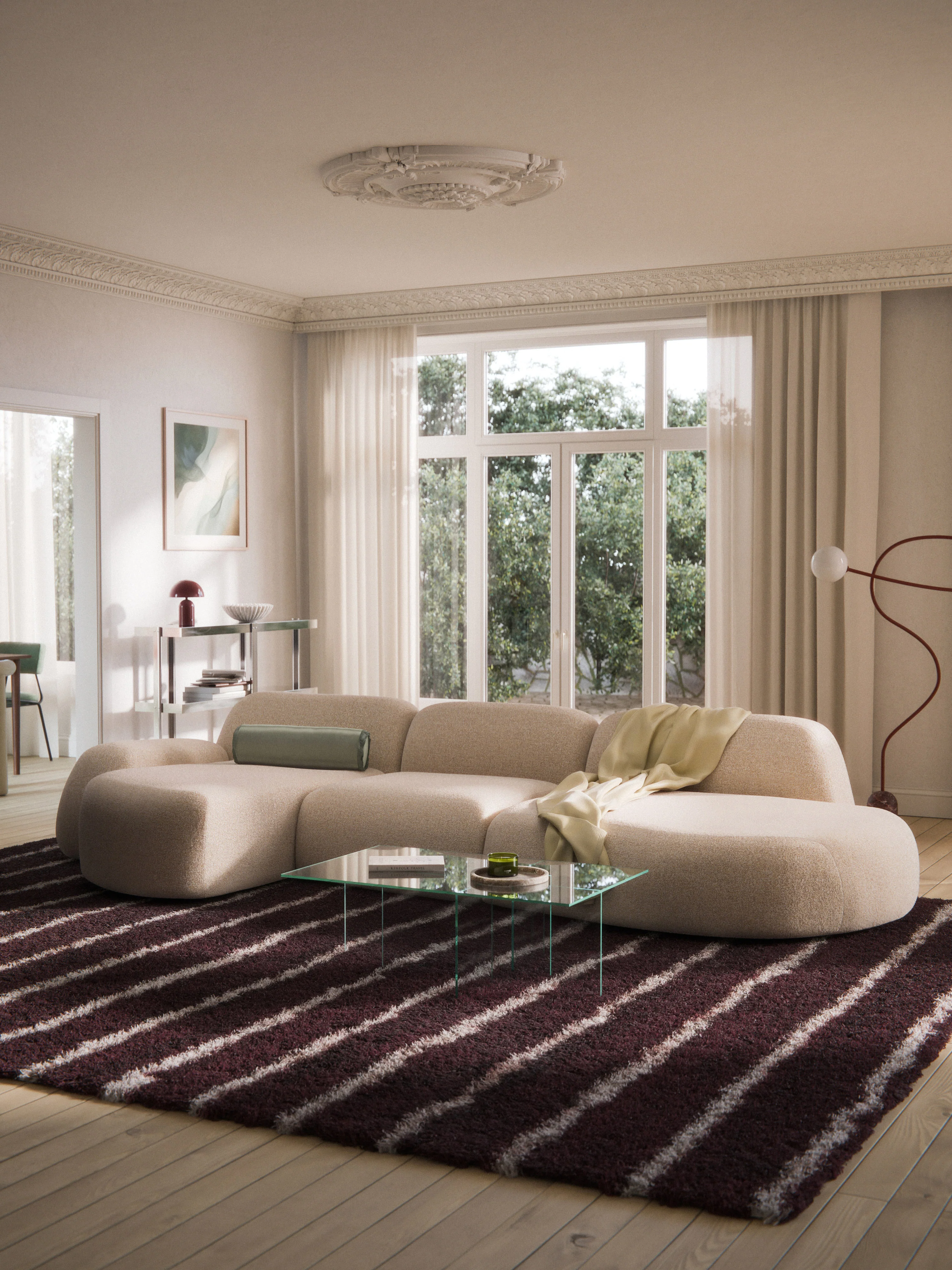 Modulaire bouclé hoekbank Wolke (4-zits) met chaise longue
