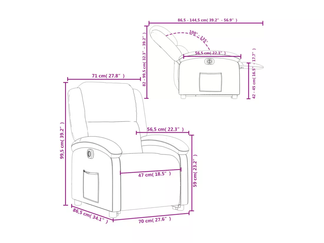 Fauteuil inclinable électrique marron foncé cuir véritable