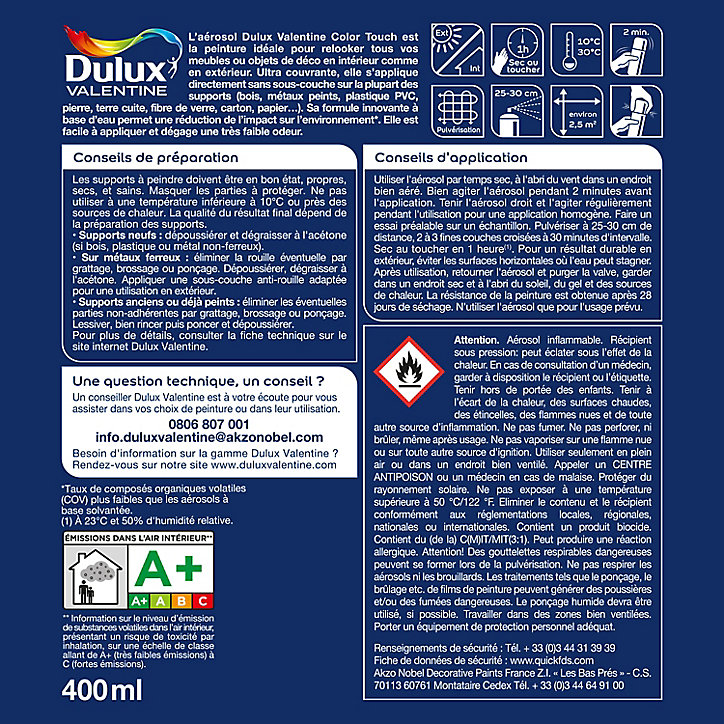 Peinture aérosol Color Touch multi supports Dulux Valentine satin taupe 400ml