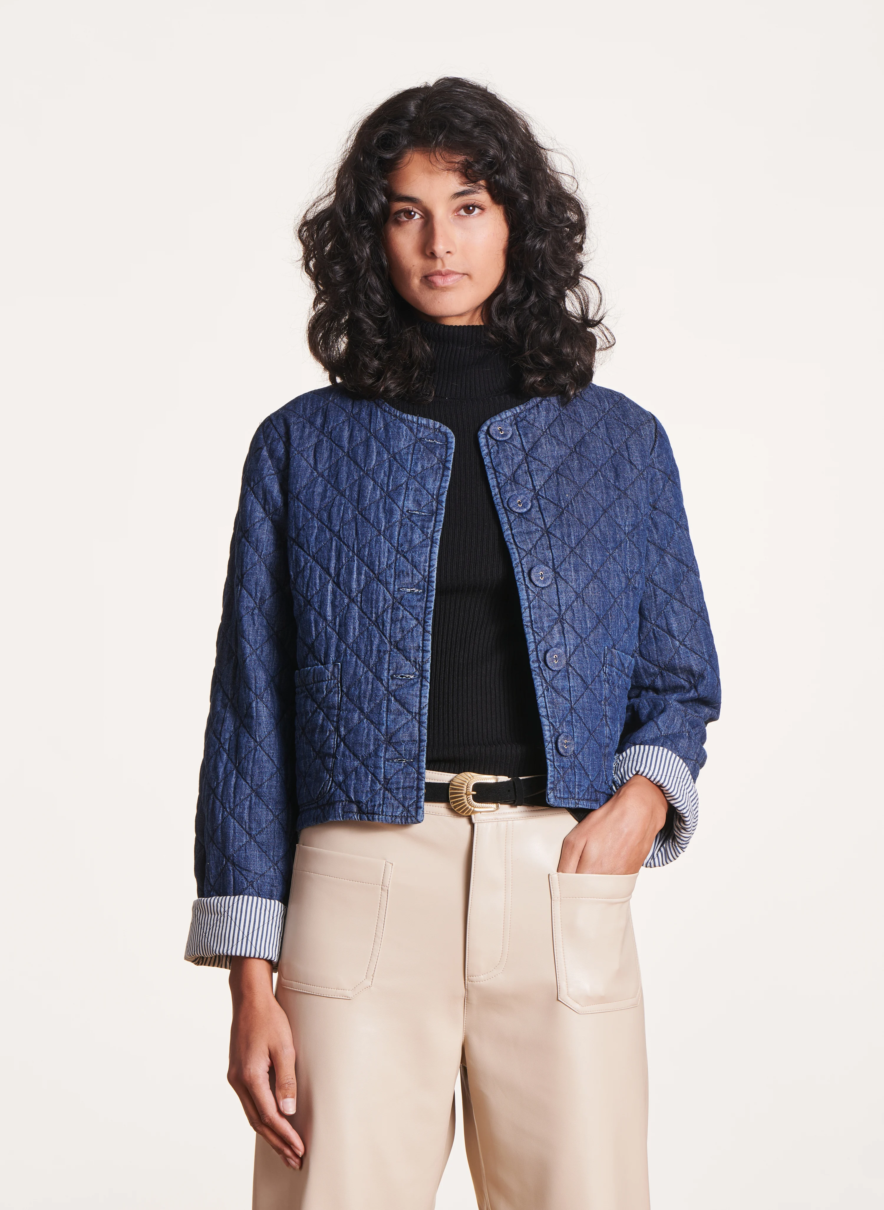 Veste courte matelassée en denim | Bleu