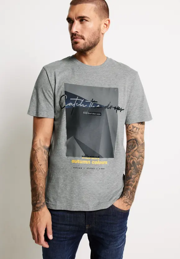 Melangeshirt mit Fotoprint - stone grey melange