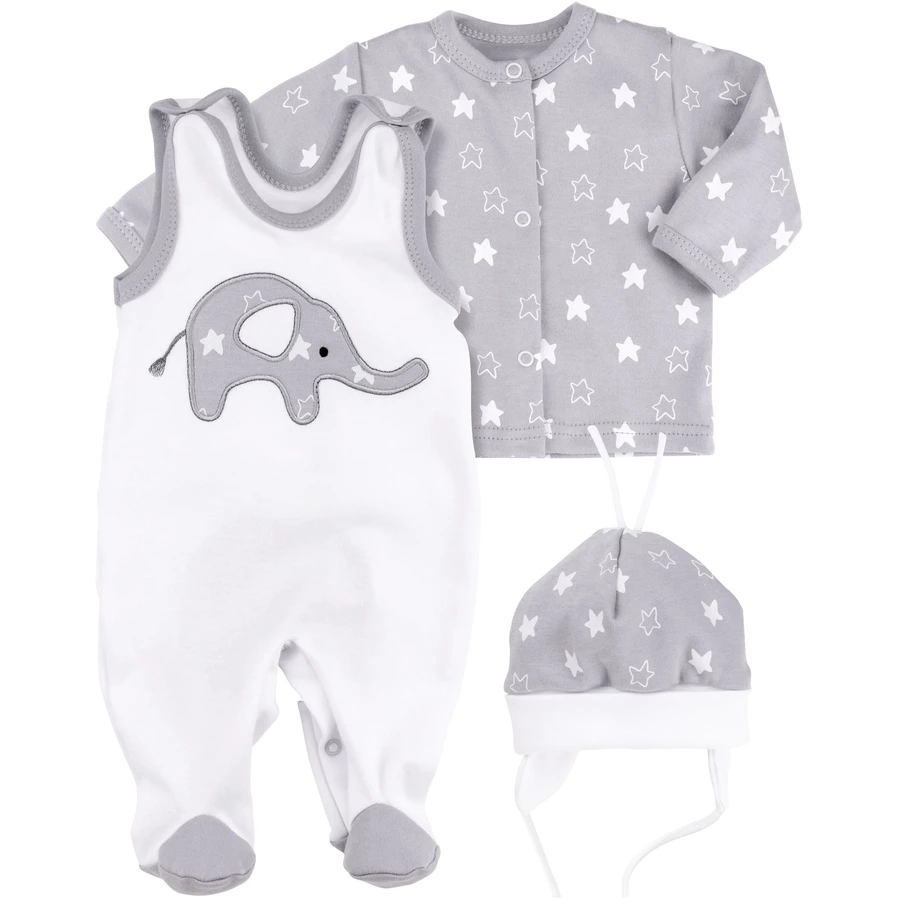Baby Sweets 3tlg Set Strampler + Shirt + Mütze Little Elephant weiß grau