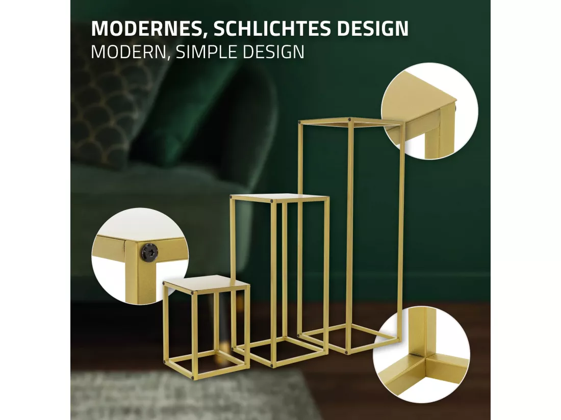 Lot de 3 support de fleurs moderne pot à plantes en métal doré tabouret à fleurs