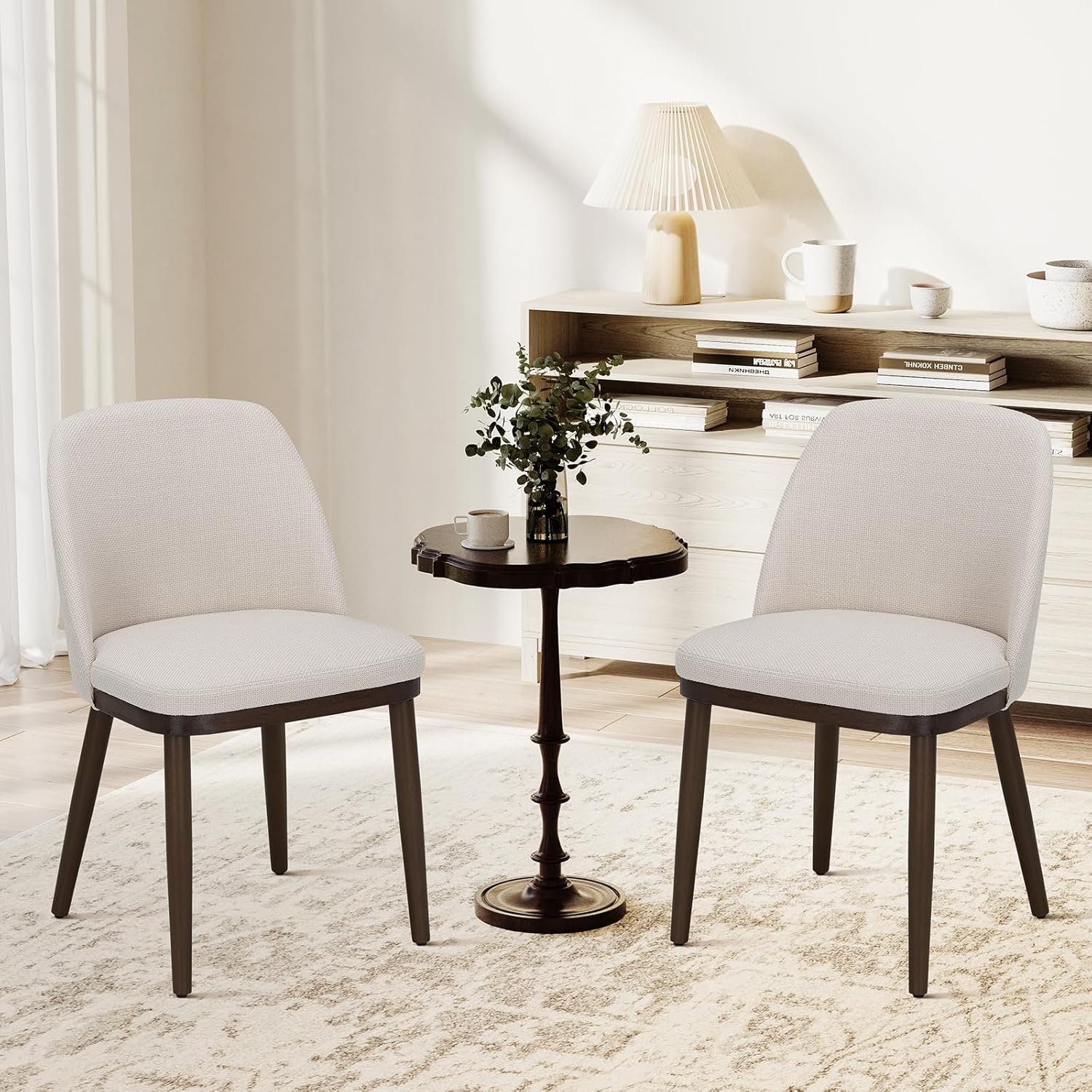 COLAMY Gepolsterte Esszimmerstühle 2er Set, Moderne Küchenstühle mit Rückenlehne, Stoffstuhl mit Holzbeinen für Esszimmer, Küche, Restaurant, Beige