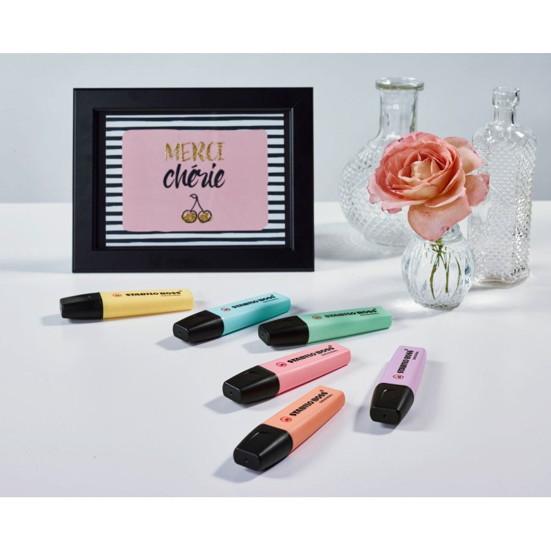 Surligneur Stabilo Boss couleurs assorties pastels - Pot à crayon de 6