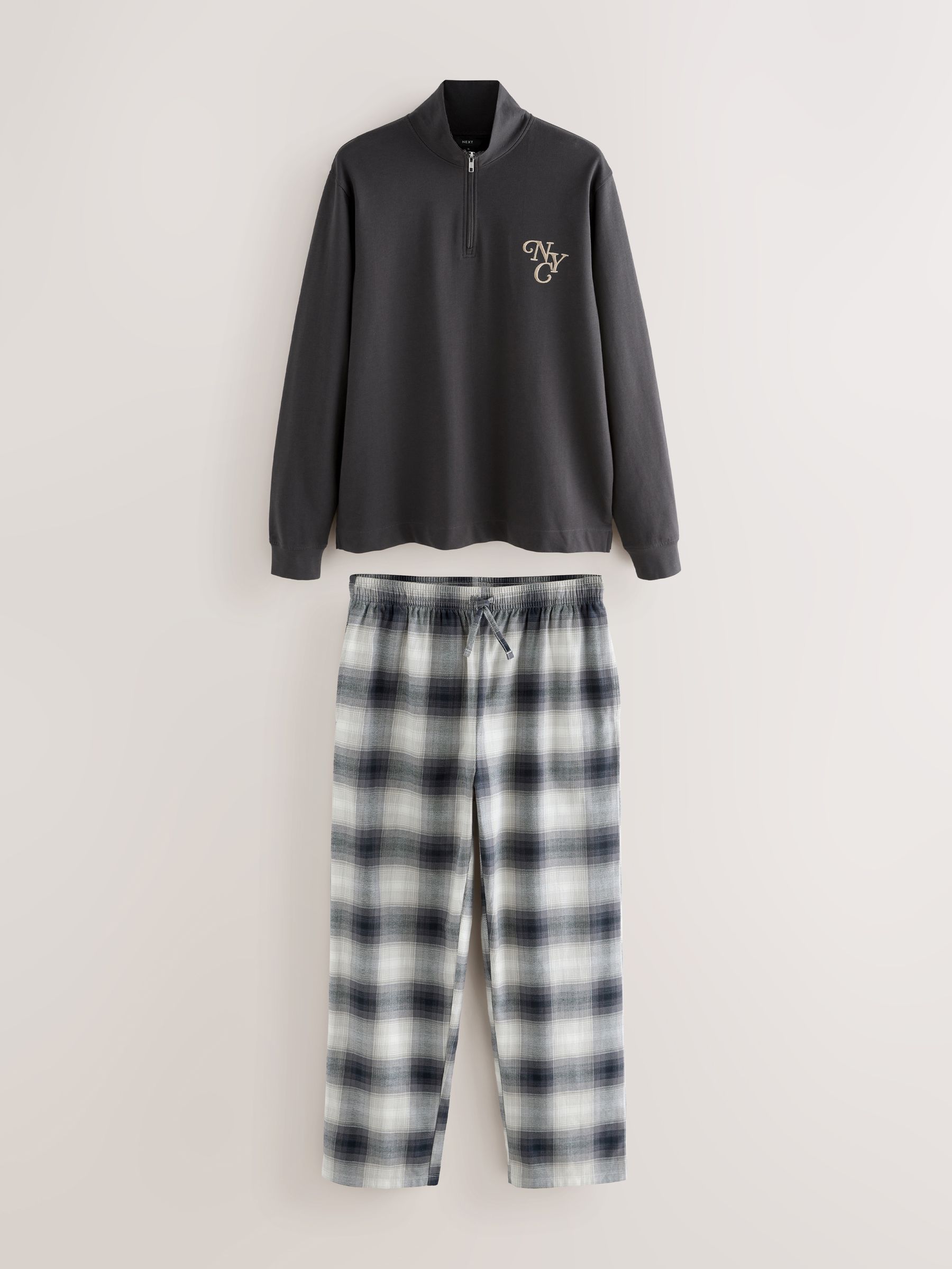 Leisteen grijs - Long Sleeve Embroidered Quarter Zip Pyjamas Set