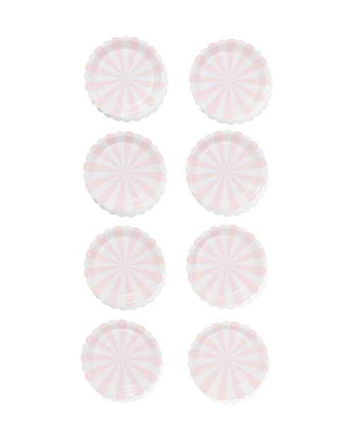 assiette à gâteau rose clair rayée lot de 8
