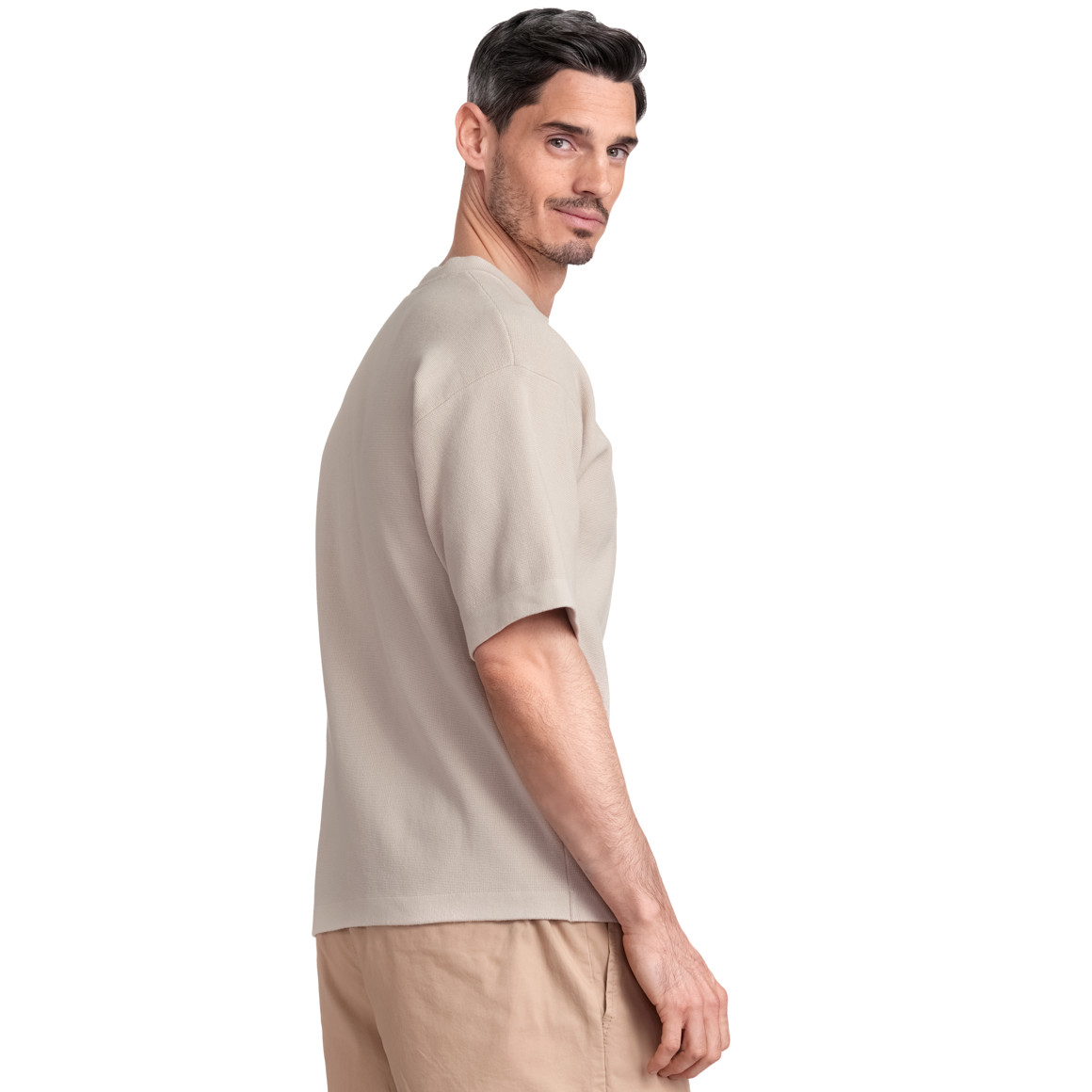 Jonas Nielsen Herren Strick-T-Shirt mit Brusttasche beige