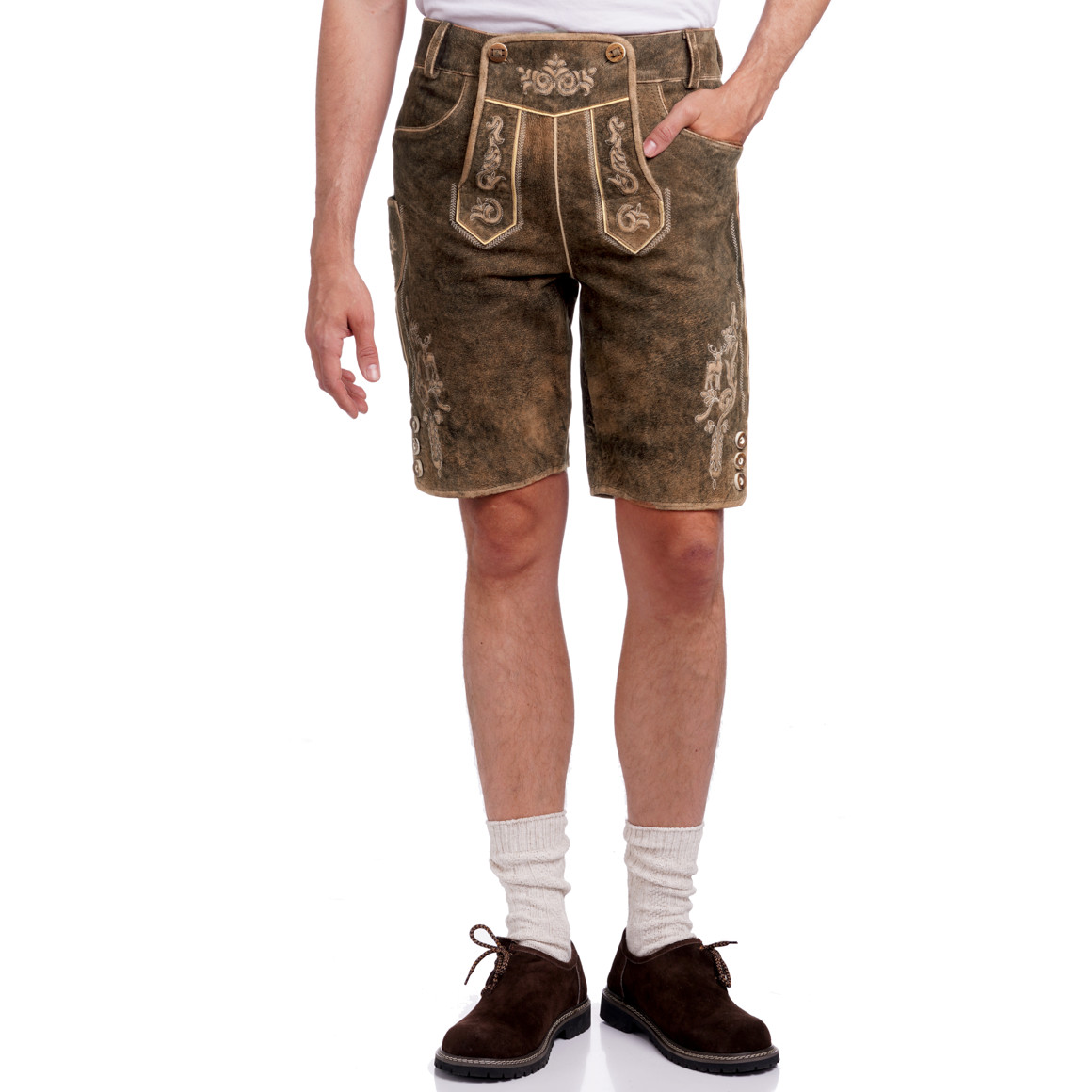 VanVaan Herren Lederhose mit Stickereien dunkelbraun
