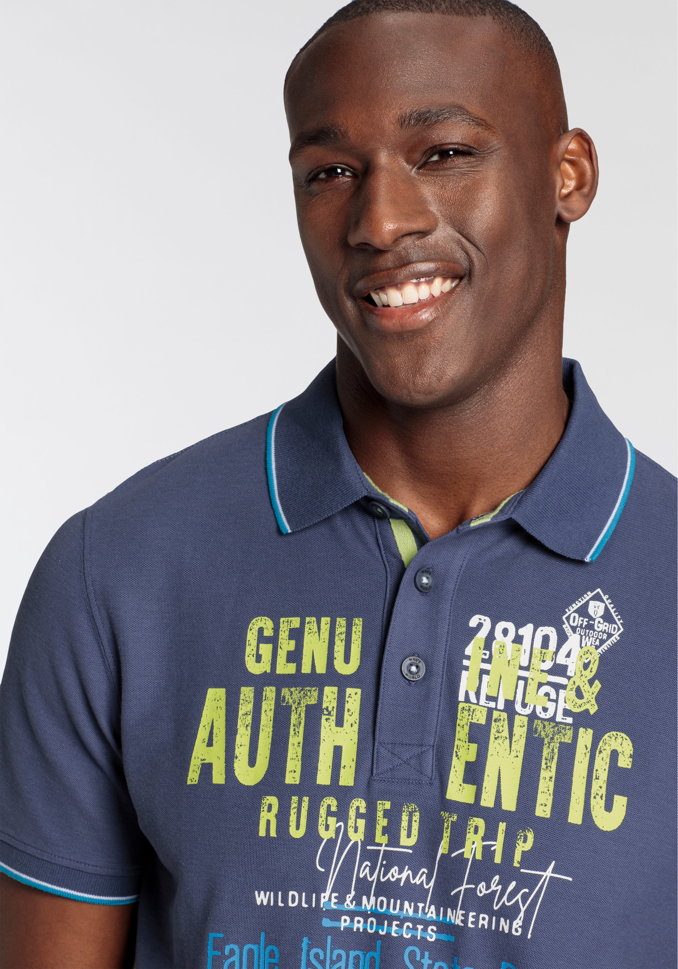 Man's World Poloshirt , Kurzarm,  mit Rippbündchen,  Polokragen,  lässiger Print
