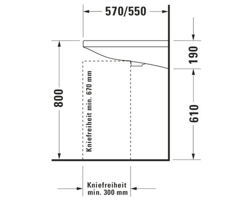 DURAVIT DuraStyle rolstoeltoegankelijke wastafel 65 x 60 cm glanzend wit 2329650000