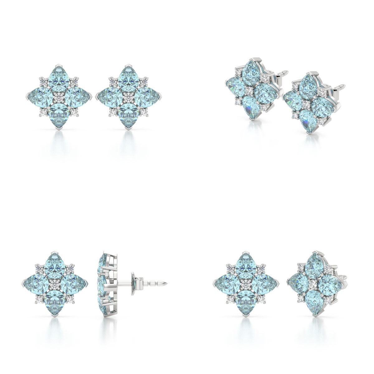 Boucles d'oreilles ADEN Aigue-Marine et Diamants sur Argent 925 2.100grs