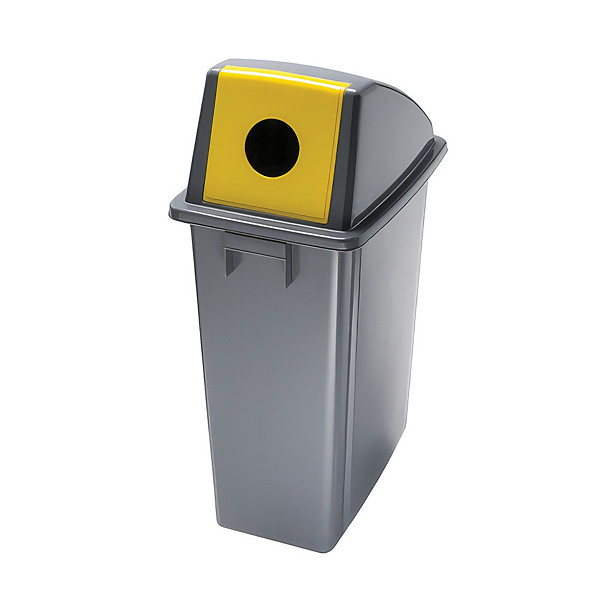 Corbeille Office grise 60 litres avec couvercle frontale jaune