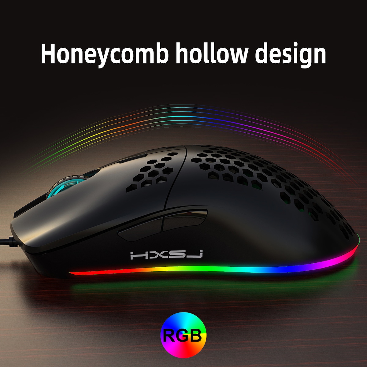 Lett kablet gamingmus med RGB-belysning, 6 justerbare DPI, 6-knapper Sort