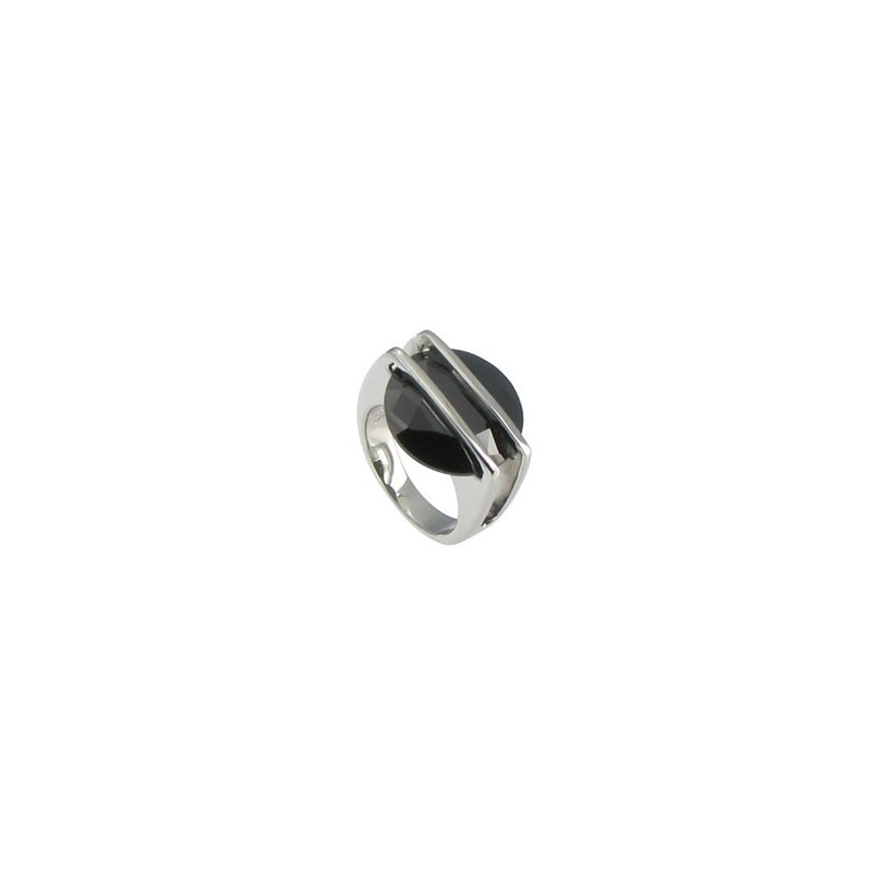 Bague Argent Soucoupe Noire en Zirconium