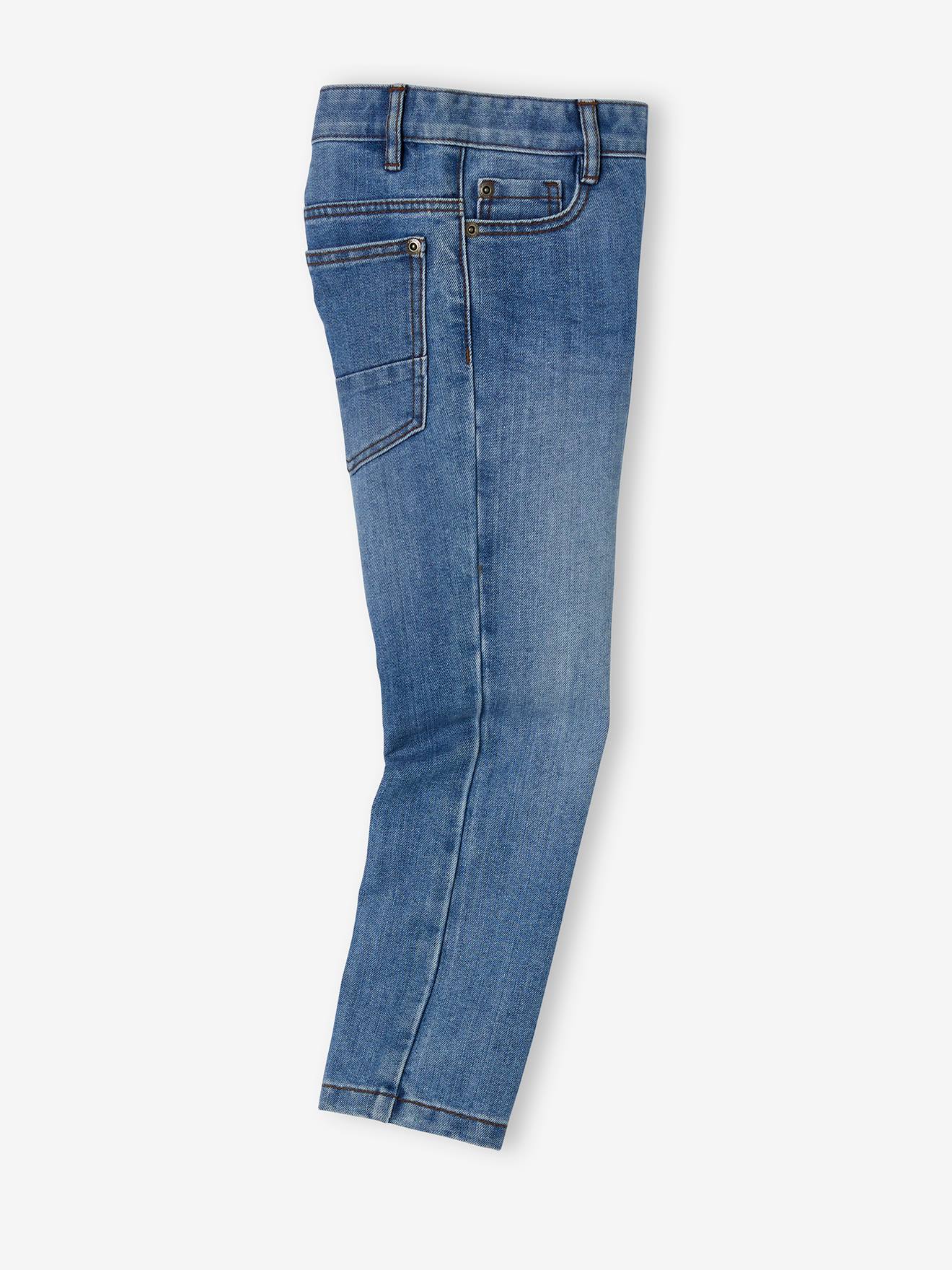 Calça jeans reta indestrutível para meninos, lavagem azul escura