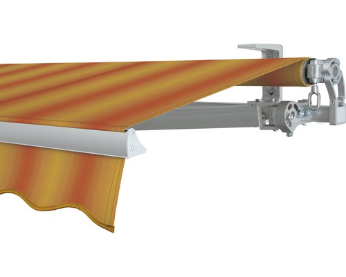 SOLUNA knikarmscherm Concept 3x2, doekdesign 320180, frame zilver E6EV1 geanodiseerd, aandrijving rechts inclusief slinger