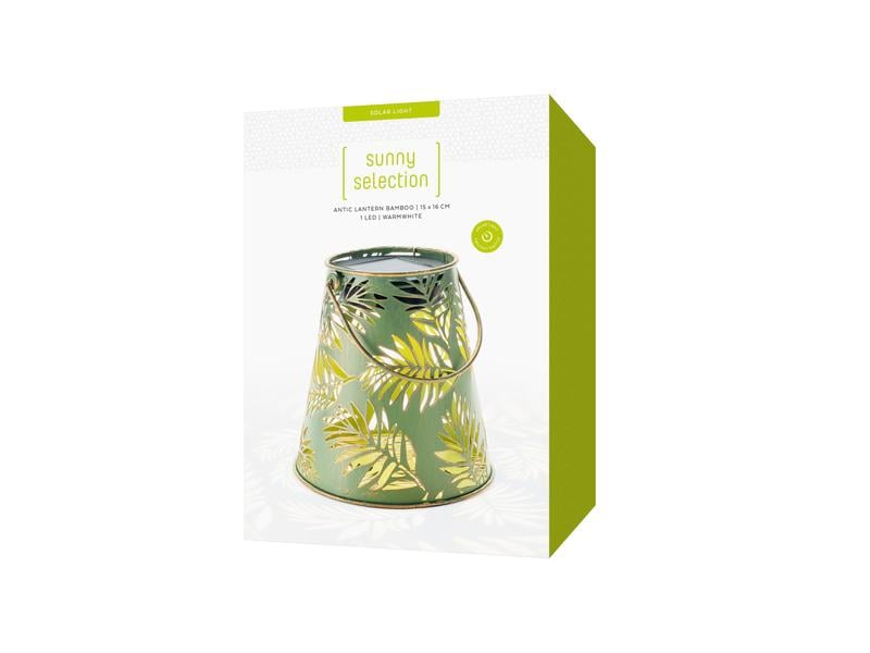 STT Laterne Solar Antic Bamboo, Ø 15 x 16 cm, Grün Solarleuchte zum Aufstellen oder Aufhängen