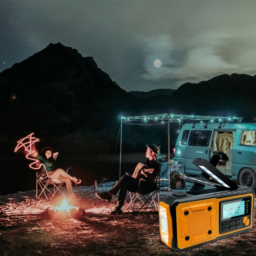 (16x7cm) 4in1 Digitales Outdoor Kurbel Radio mit WB/AM/FM / USB Powerbank / Solar Taschenlampe / SOS Alarm - Gelb