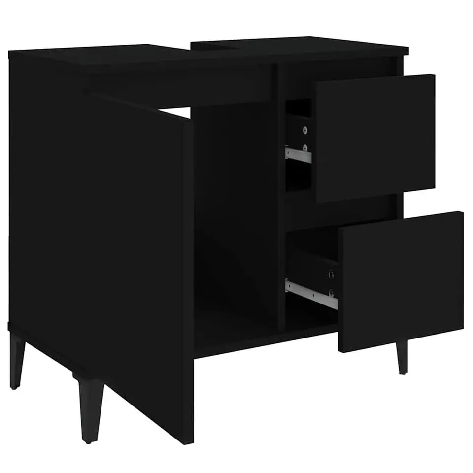 vidaXL - Zwart Wastafelonderkast - 1 deur 2 lades - Hout en metaal - 65x33x60 cm