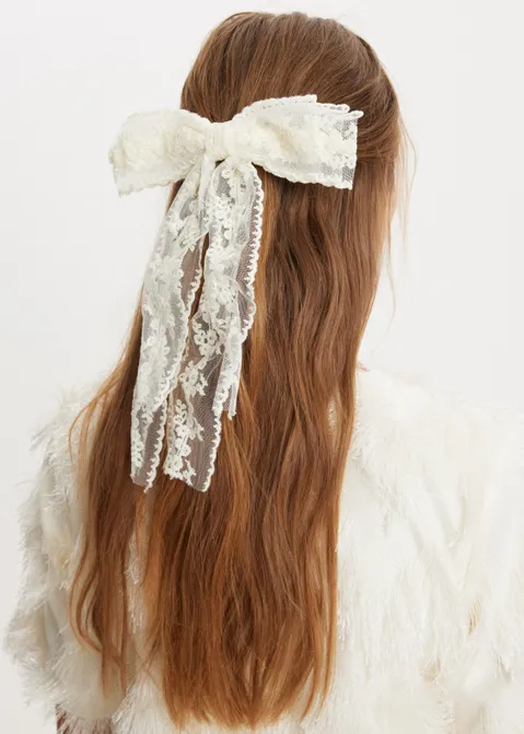 Haarclip met kanten strik off-white (WIT.O)