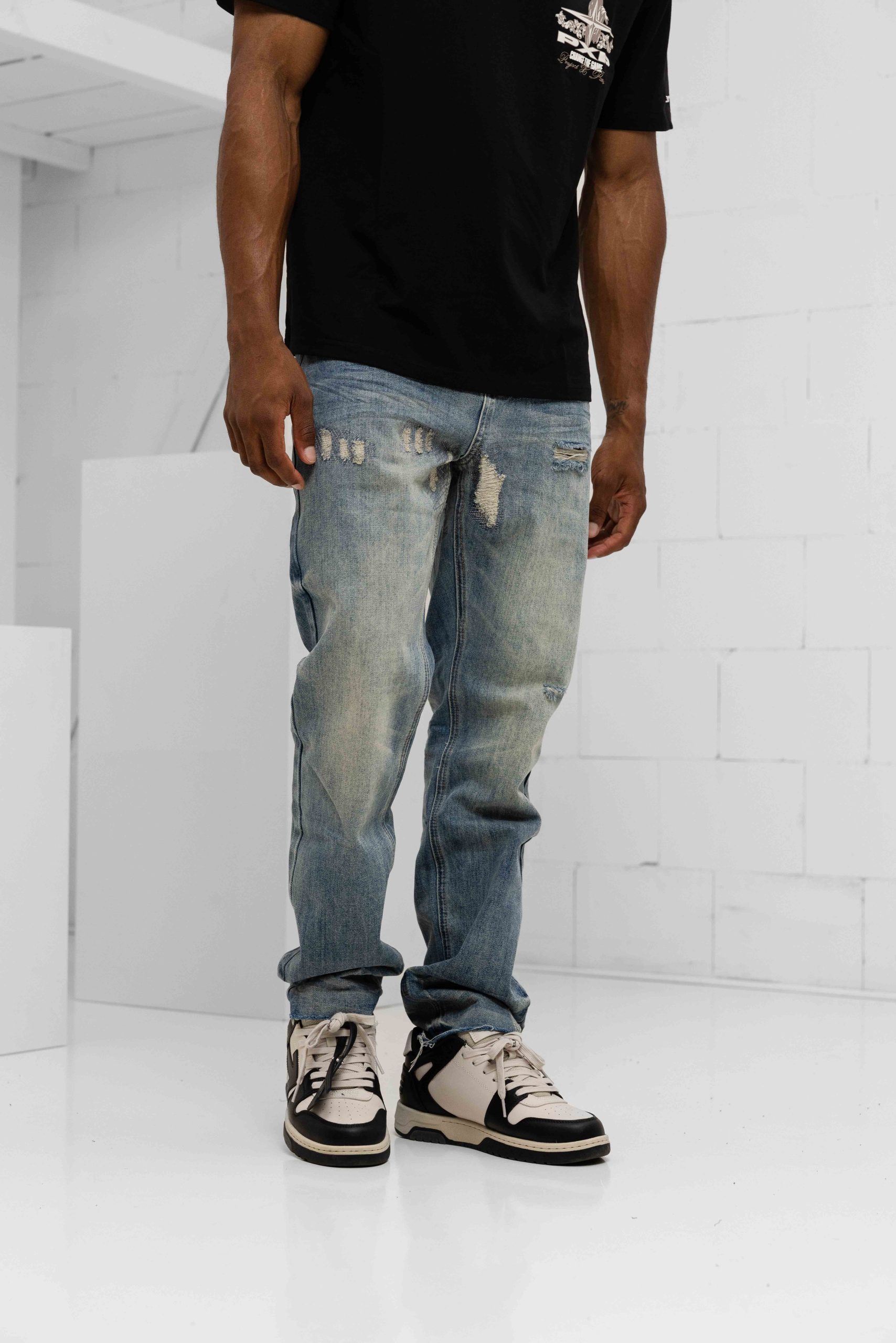 Black Bananas Straight Stitched Denim Broek Heren Blauw