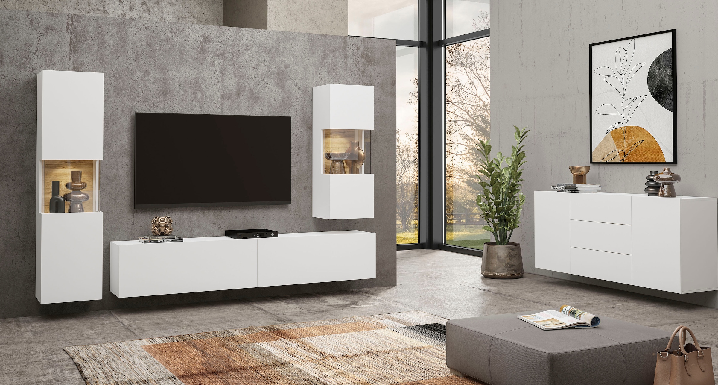 INOSIGN Wohnwand »Ava, Wohnzimmer-Set hängend/stehend montierbar, Vitrine, Lowboard«