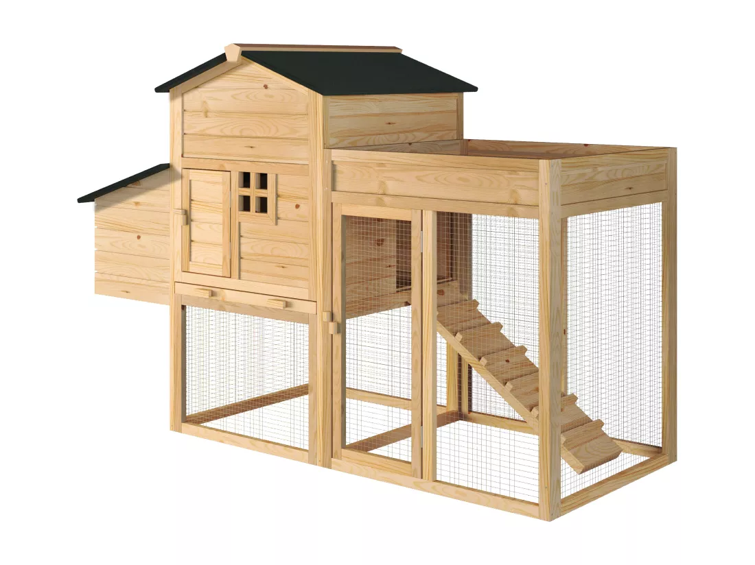 Poulailler avec enclos et potager - 4 poules - L. 168 x P. 64 x H. 109 cm - Naturel - CAMPORA
