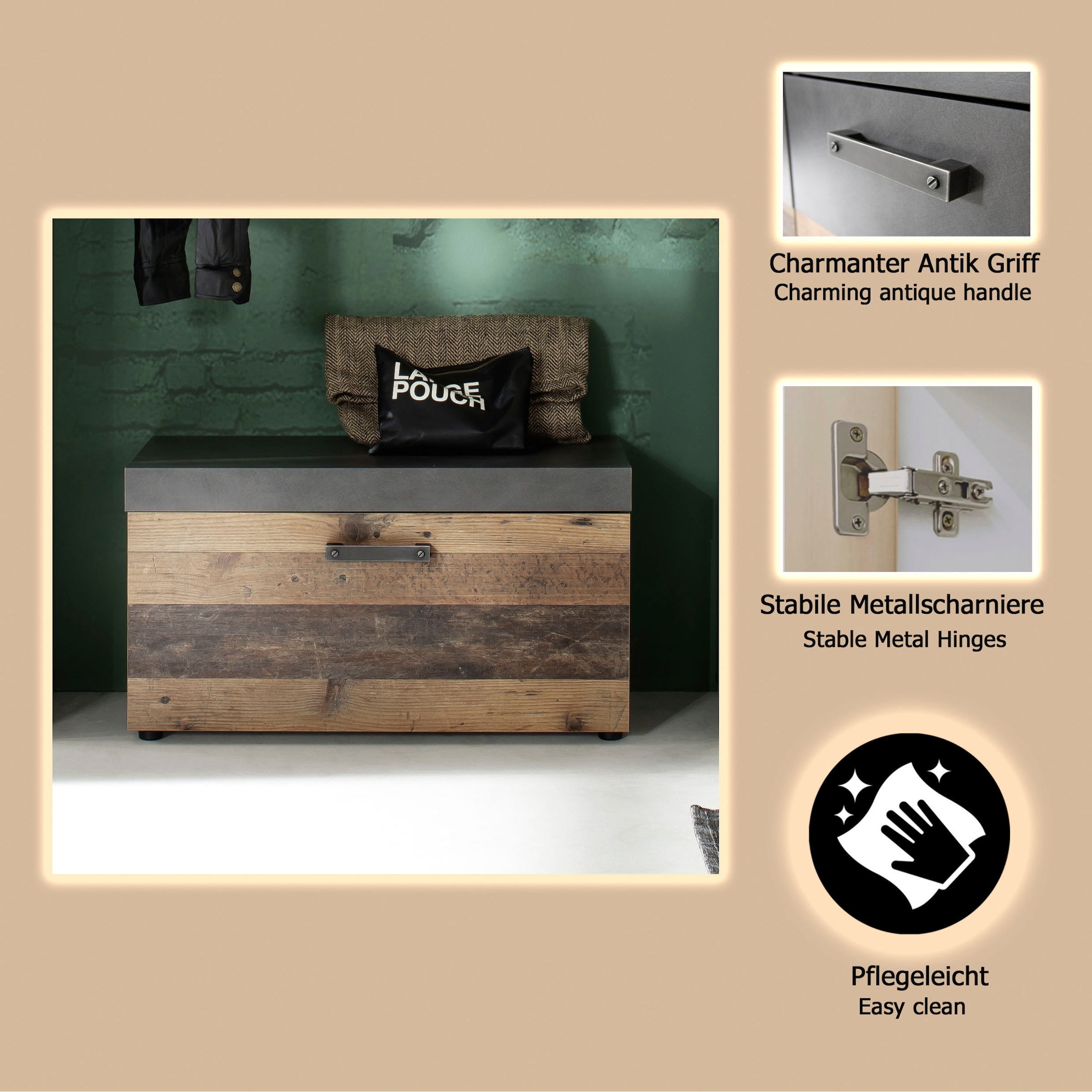 INOSIGN Sitzbank »Ilana« Sitzbank mit Klappe & Stauraum - (B/T/H) 80/37/45 cm