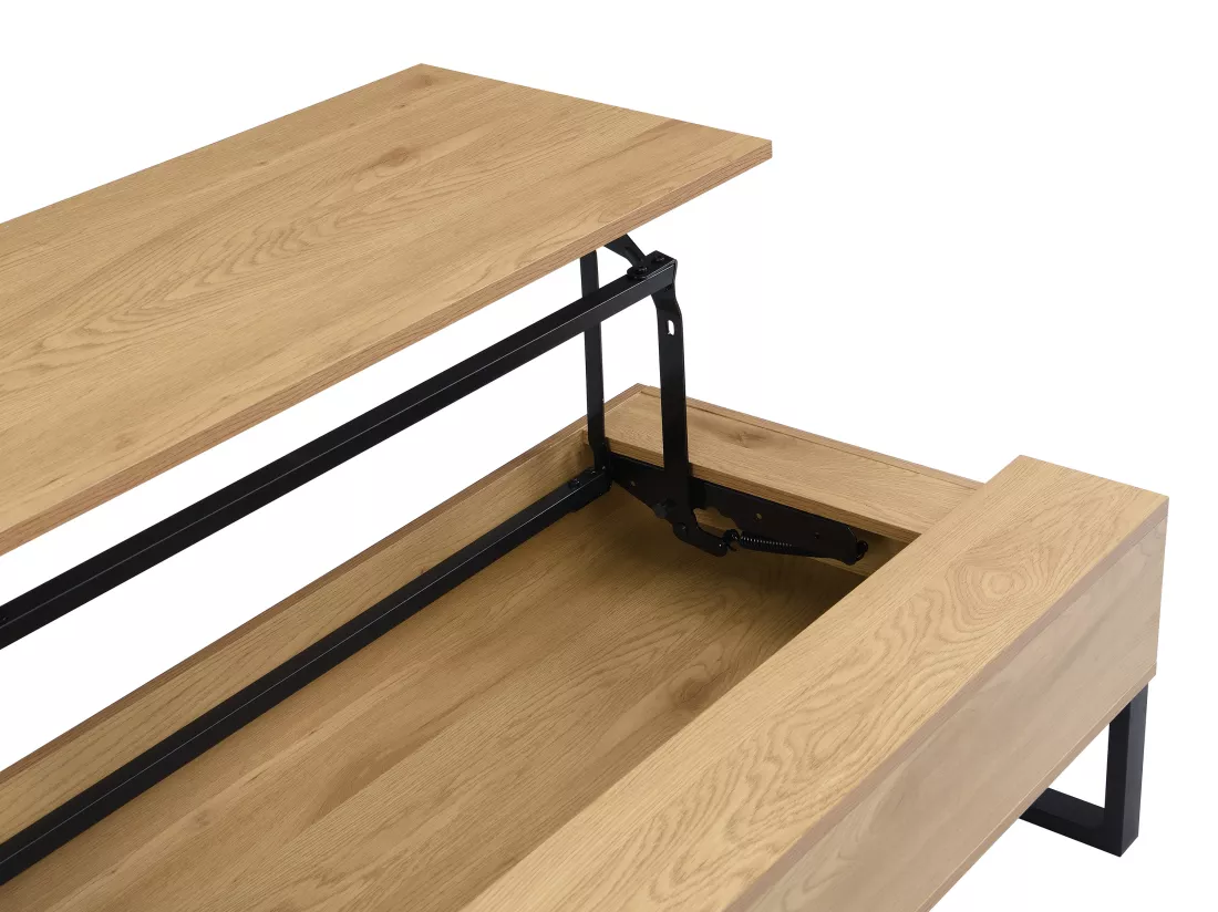 Table basse avec plateau relevable en MDF et acier noir - Naturel - SECALI