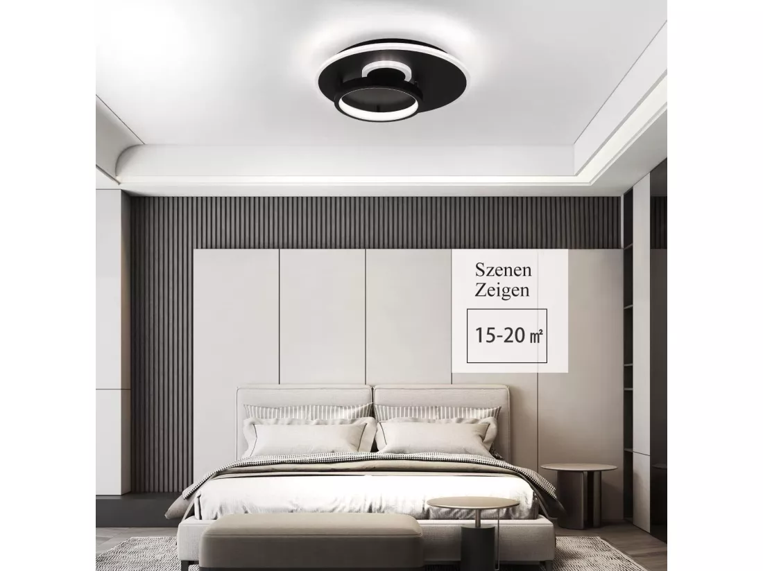 NETTLIFE Plafonnier LED Salon Noir Lampe de Cuisine 33 W Dimmable avec Télécommande Lampe Design Moderne Lampe Ronde pour Chambre Couloir