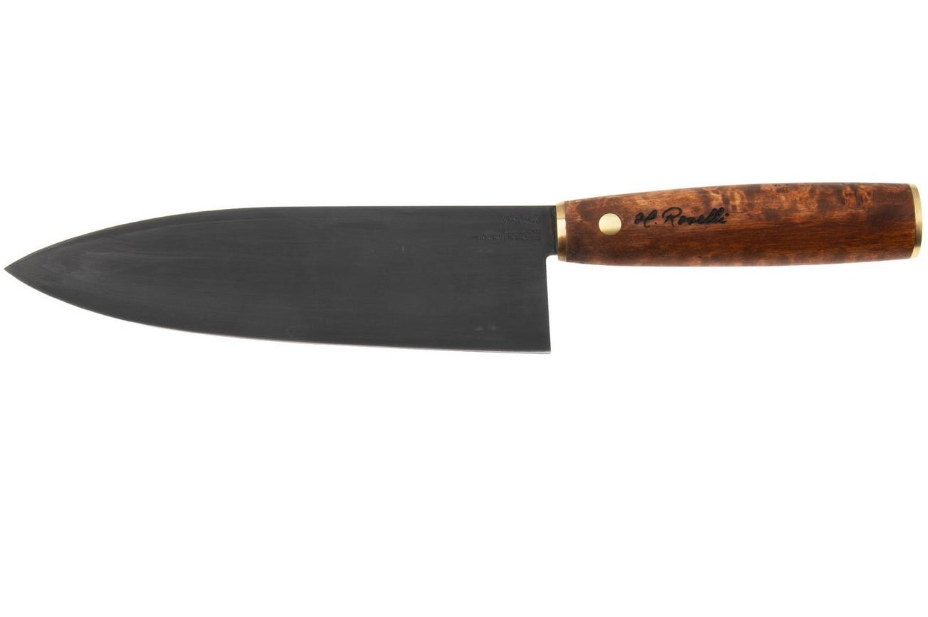 Roselli Gyuto Chef Knife R770D Carbon Steel, Stained Curly Birch, koksmes, 19.5 cm