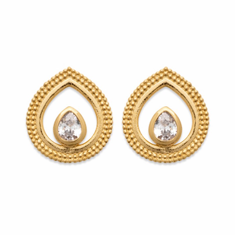 Boucles d'Oreilles Plaqué Or Goutte Oriental Pierre Precieuse