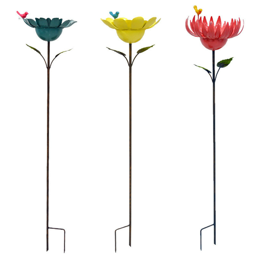 Ensemble 3 tuteurs oiseaux sur fleurs 28x25x118cm