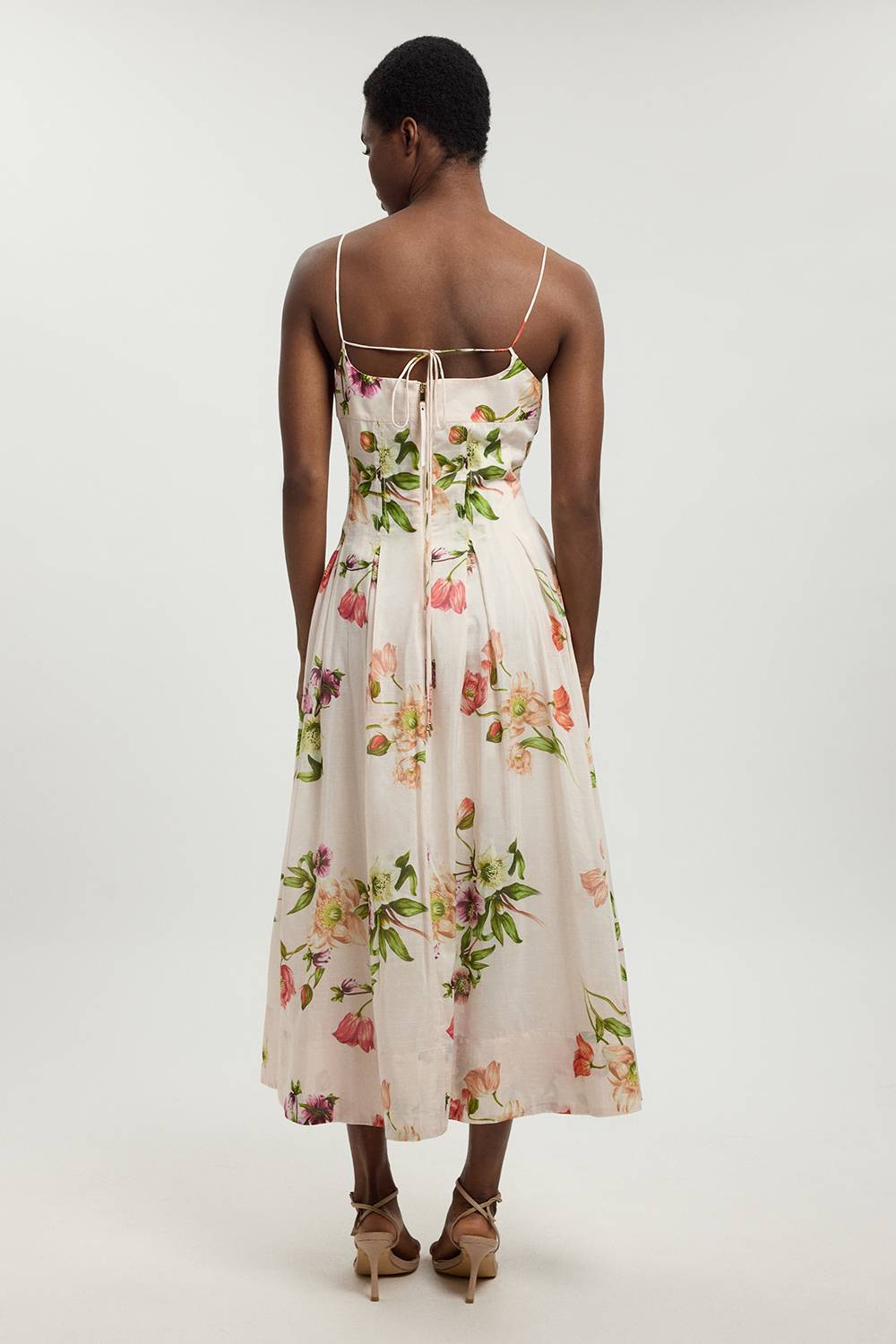 KarenMillen Robe Midi À Bretelles Fines En Coton Et Soie À Motif Floral