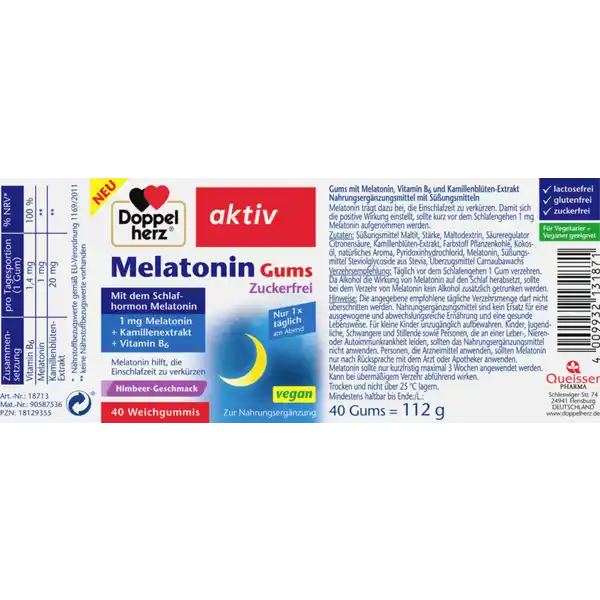 Melatonin Gums zuckerfrei Himbeergeschmack