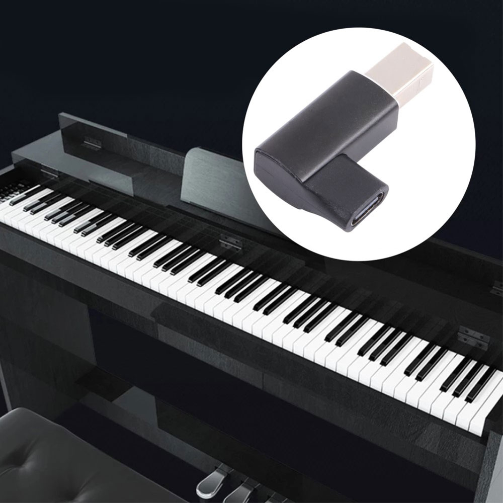 USB C auf USB B 2.0 MIDI 90° Winkel Adapter Musik Konverter Stecker für E-Instrumente / Drucker / Scanner /  Festplatten - Schwarz